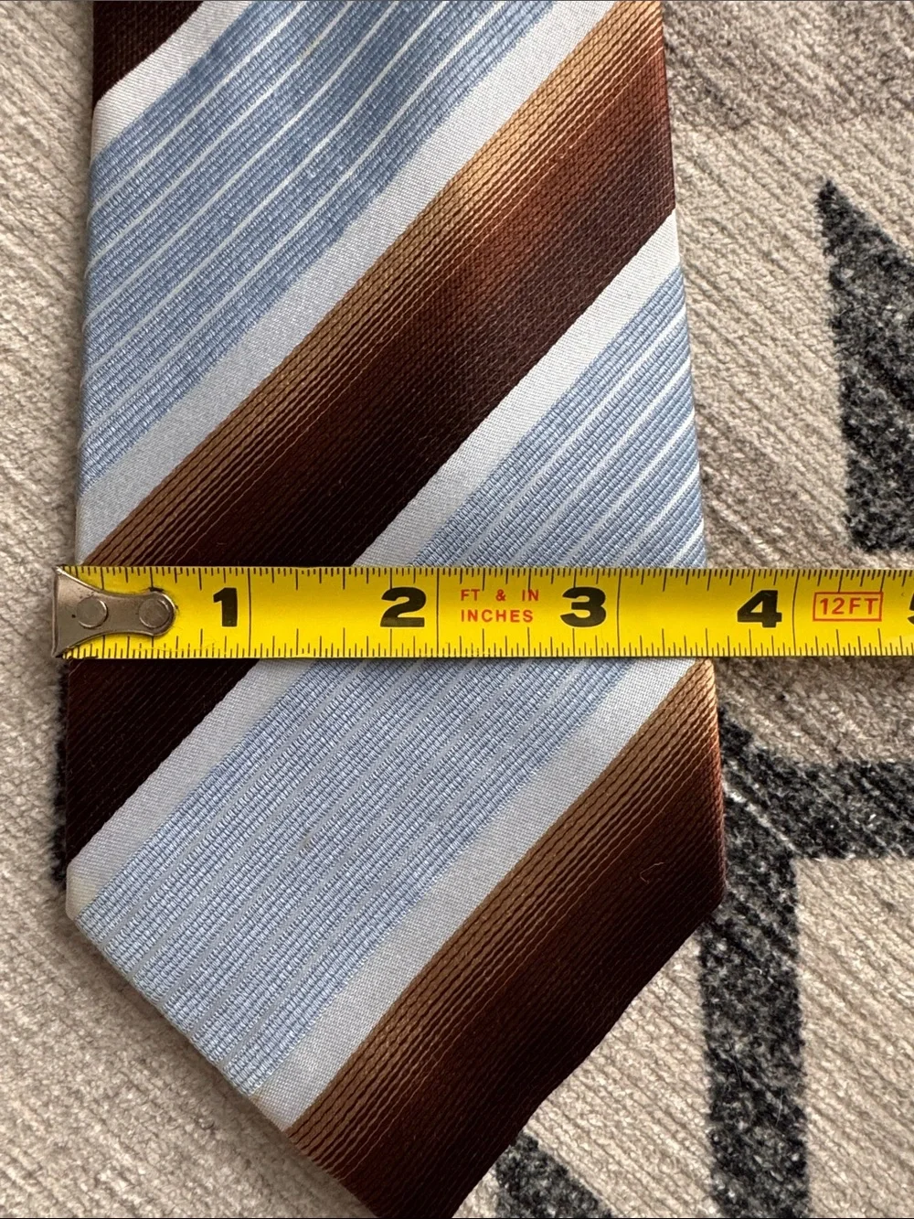 Geoffrey Beene Blue Brown Striped Silk Tie 4” Classic Wide Necktie